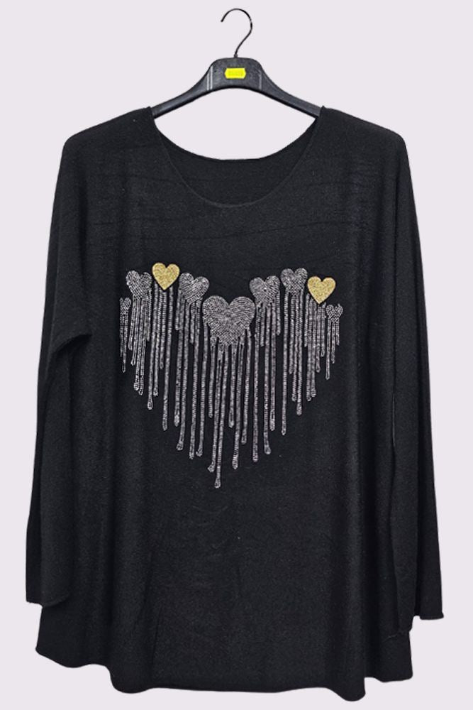 Diamante Heart Pattern Top