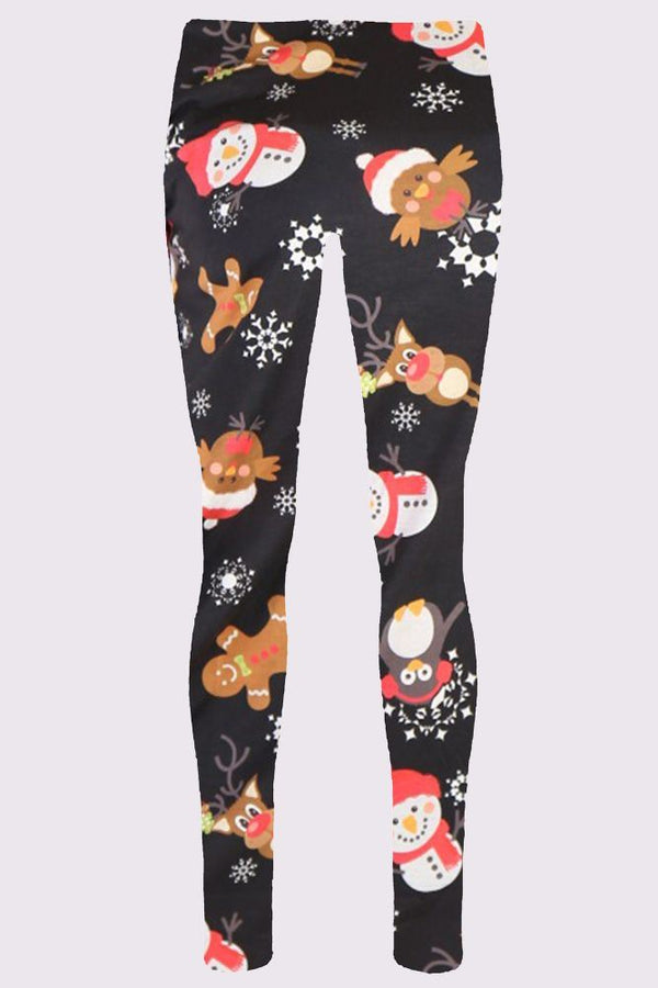 Santa Hat Penguin Print Christmas Leggings