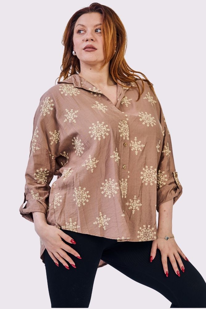 Mandala Style Button Up Sleeve Shirt