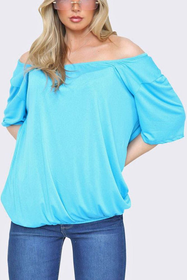 Plain Scoop Neck Elasticated Hem Top