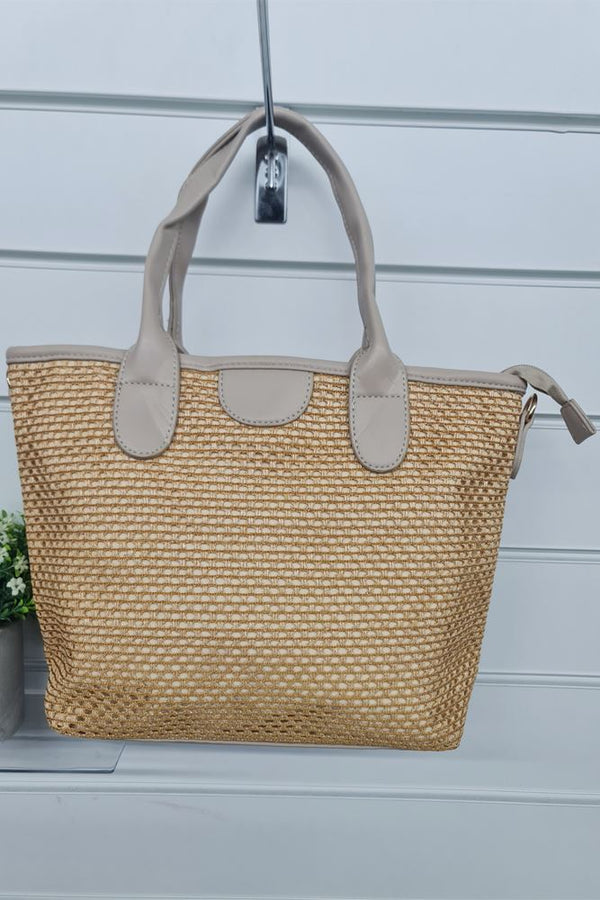 Two Handle Straw Shoulder Bag