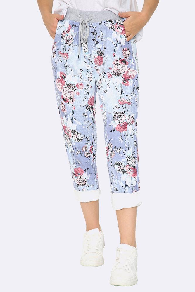 Floral Print Foldover Hem Trouser