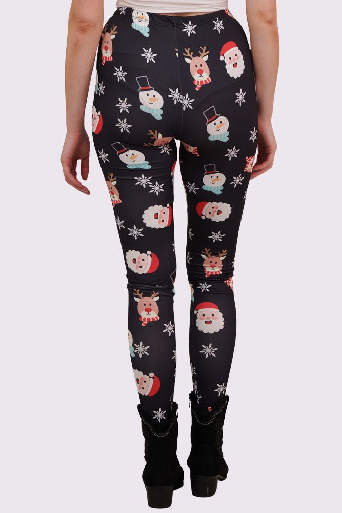 Santa Snowman Face Print Christmas Leggings