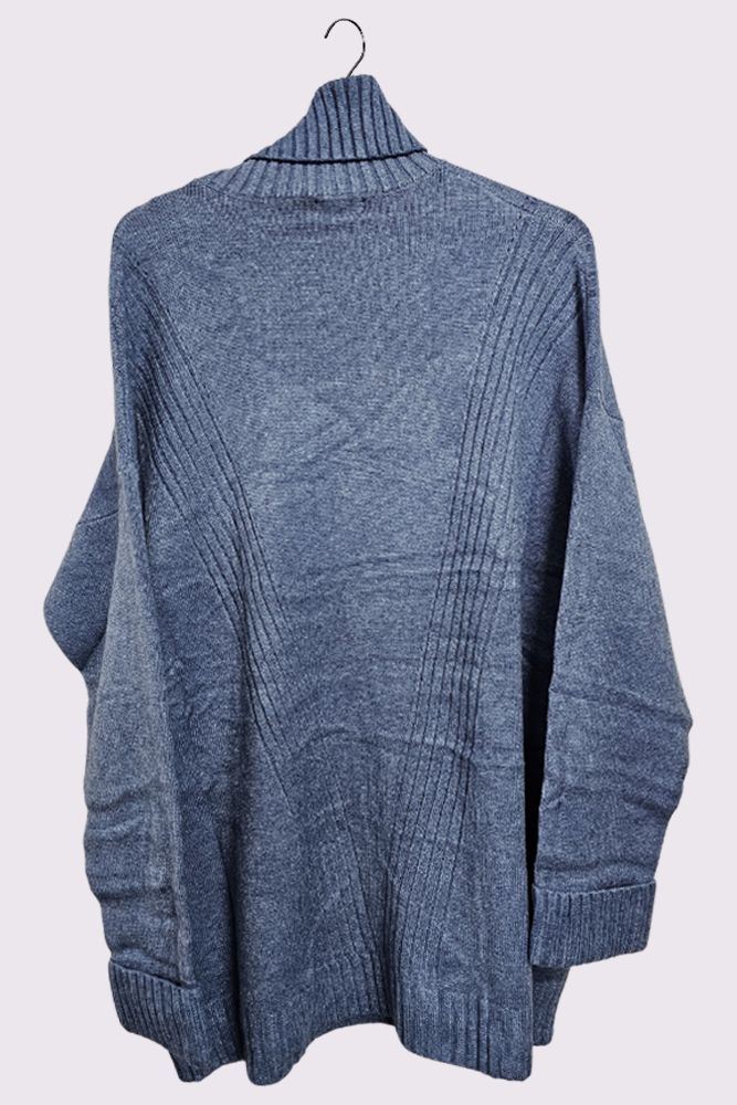 Ribbed Pattern Cowl Neck Tunic Jumper