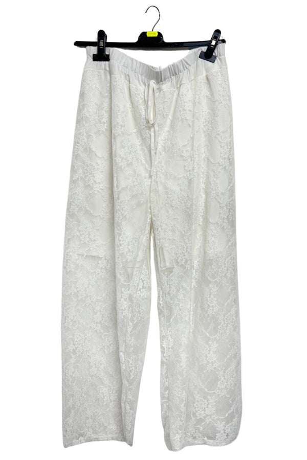 Floral Lace Pattern Drawstring Waistband Trousers