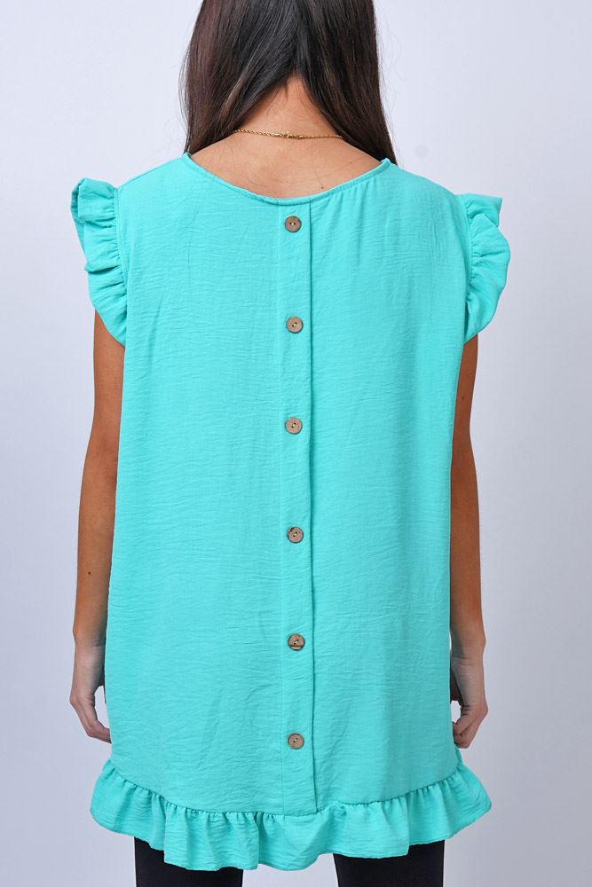 Plain Frill Back Button Top