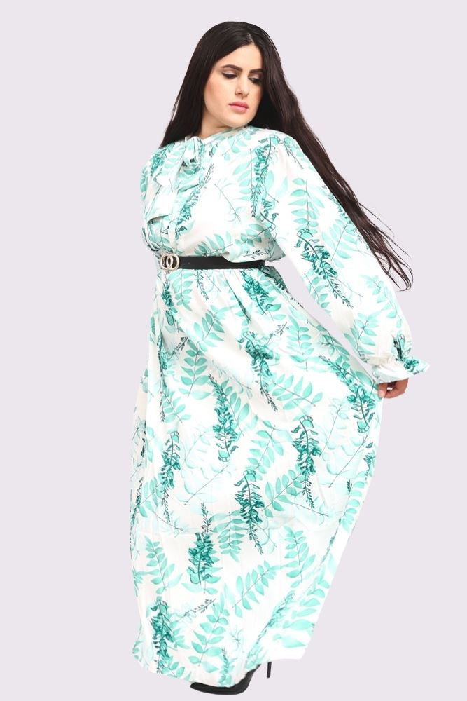 Tropical Print Tie Neck Dress