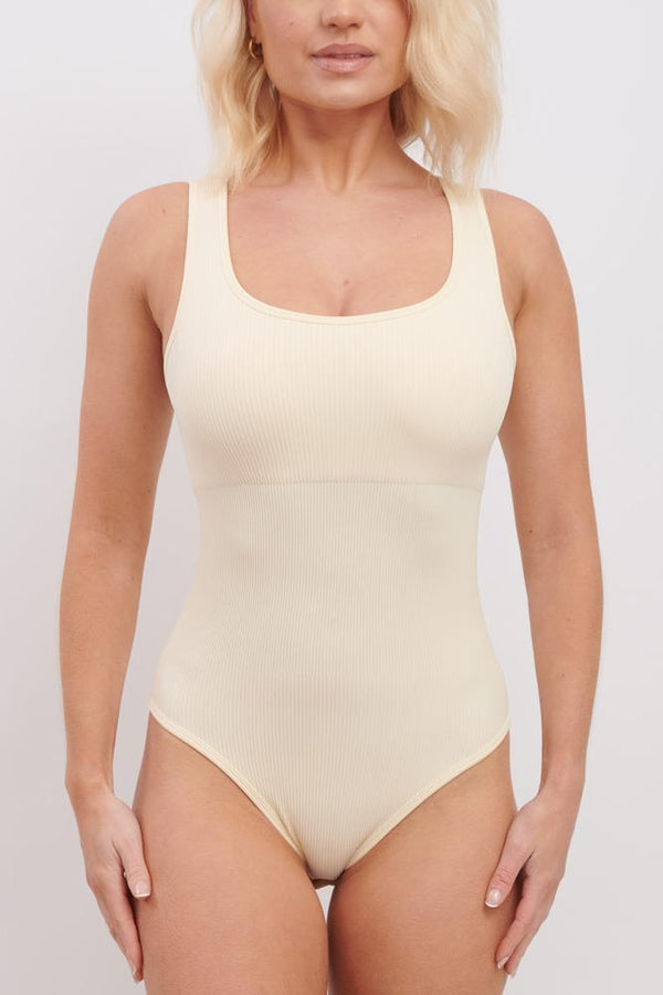 Plain Seamless Padded Ribbed Nylon Bodysuit