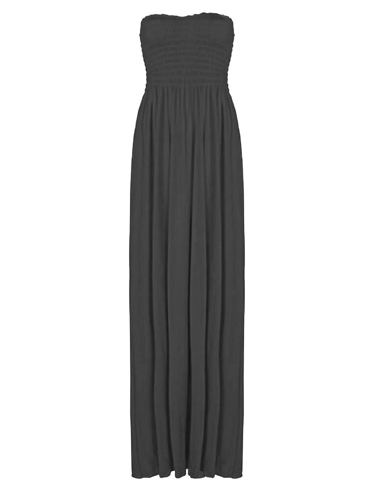 Plain Strapless Sheering Maxi Dress