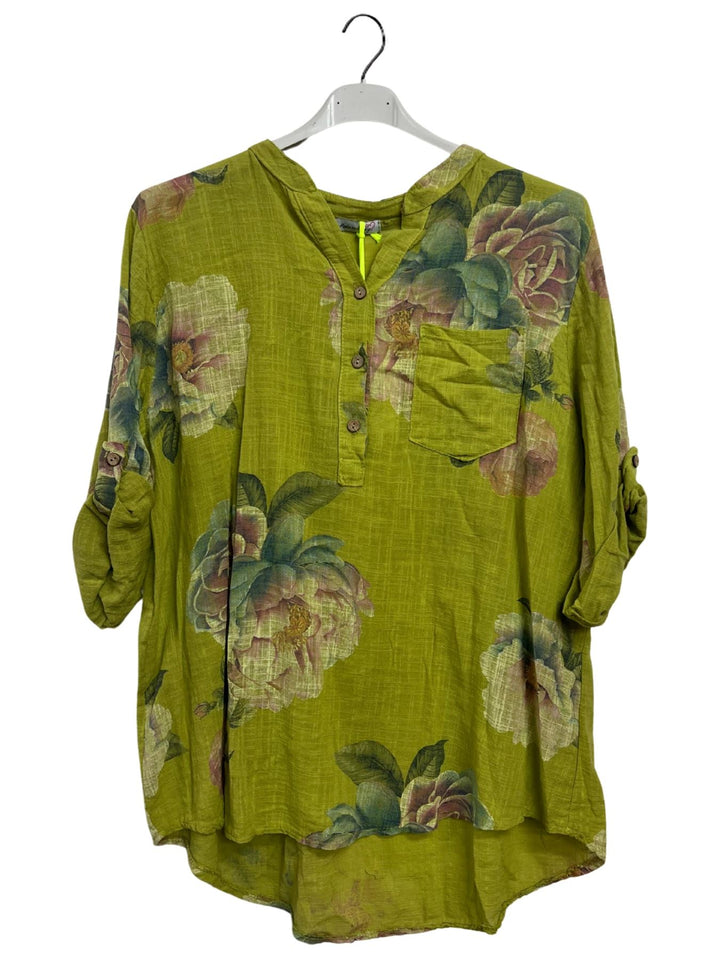 Floral Print Single Chest Pocket Tunic Cotton Top