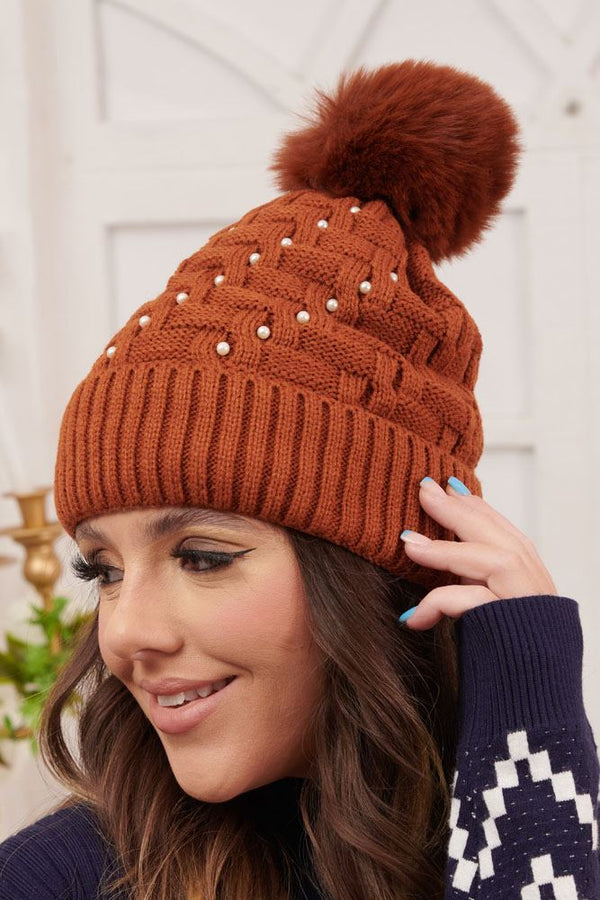 Beanie Knit Pattern PomPom Acrylic Hat