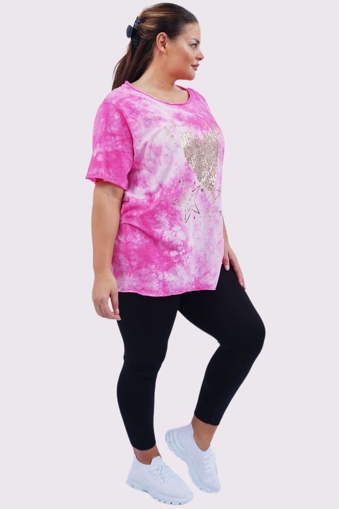 Tie Dye Sequin Heart Pattern Cotton Top