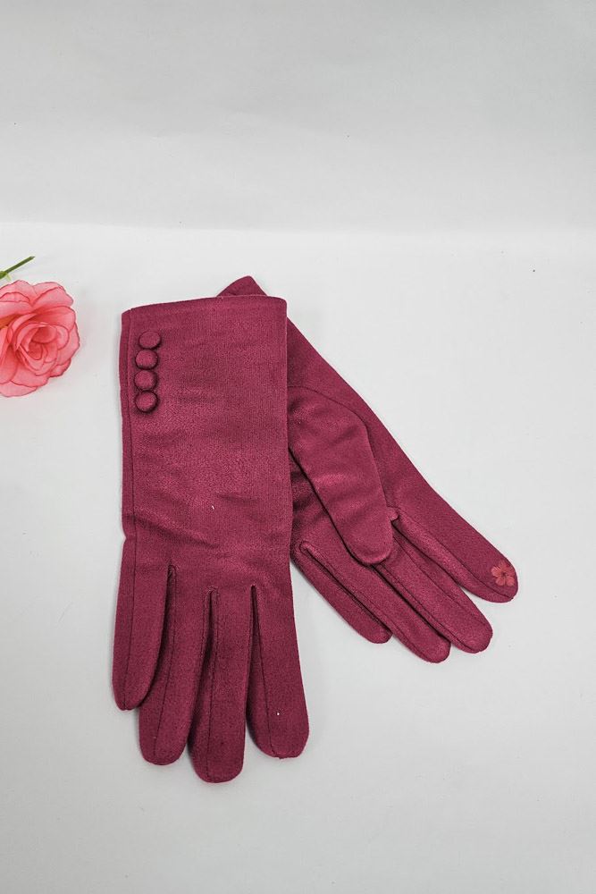 Soft Feel Button Detail Hem Gloves