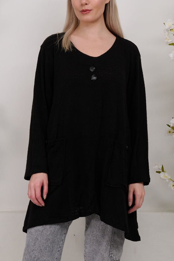 Plain Button Pocket Tunic Top