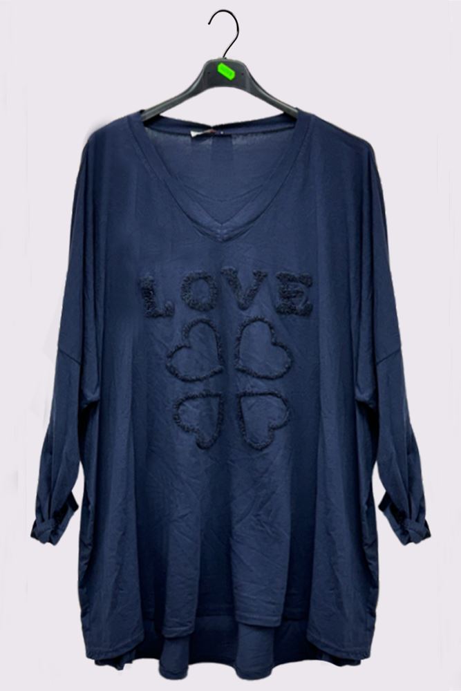 Love Heart Applique Pattern High Low Hem Top