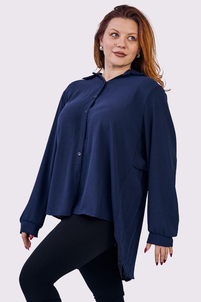 Plain Button Closing Back Pleated Shirt