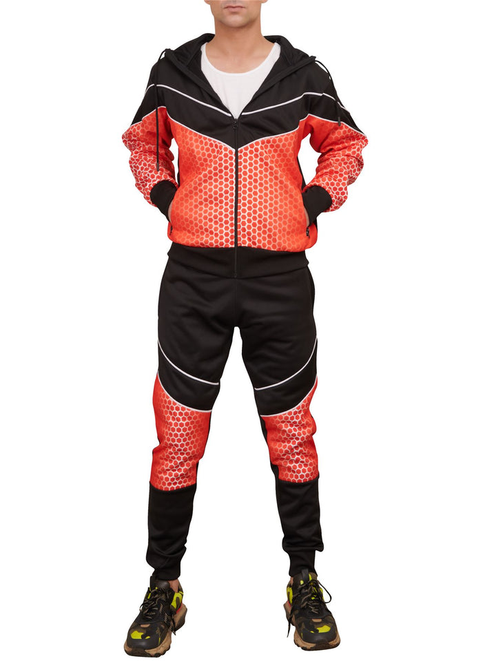 Men V Panelled Striped Zip Up Hooded Tracksuit