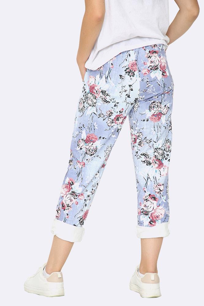 Floral Print Foldover Hem Trouser