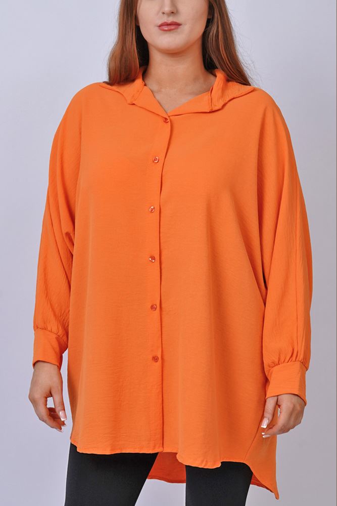 Stylish Plain Button-Up Shirt with Asymmetrical Hem