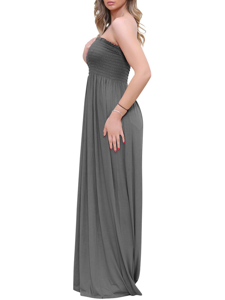 Plain Strapless Sheering Maxi Dress