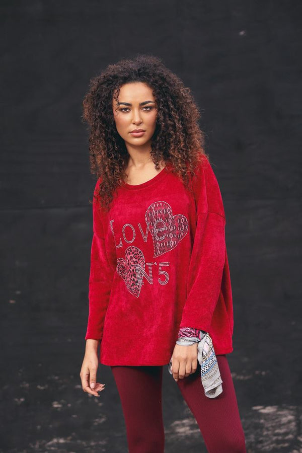 Corduroy Love N5 Diamante Detail Oversized Top