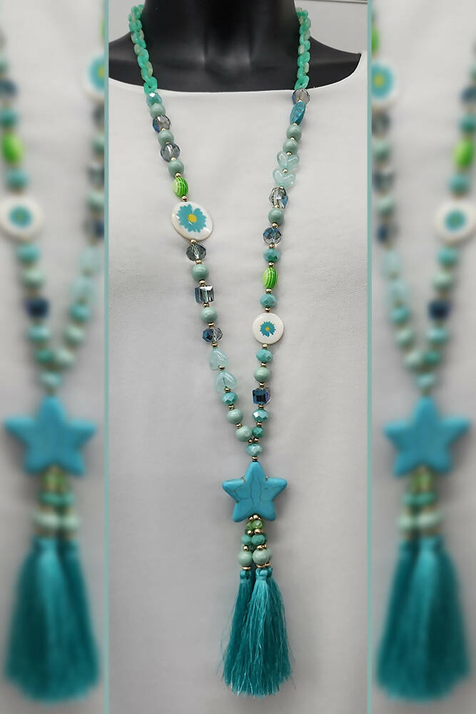 Tassels Beaded Star Strand Long Necklace