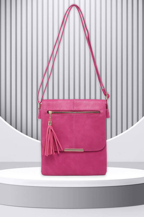 Ladies Flap Opening Tassel Zip Cross Body Bag