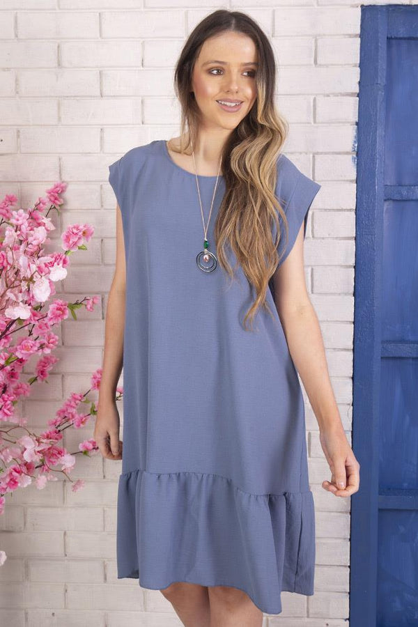 Plain Frill Hem Necklce Dress