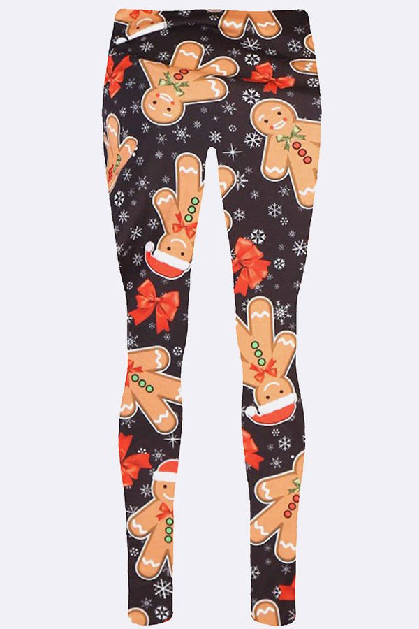 Gingerbread Bow Snowflake Print Xmas Legging