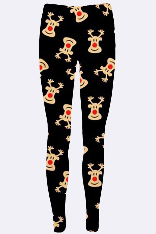 Reindeer Red Nose Face Print Xmas Legging [Pack of 6]