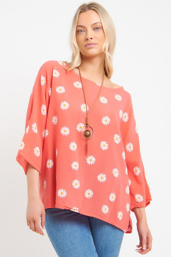 Plus Size Daisy Print Cotton Top