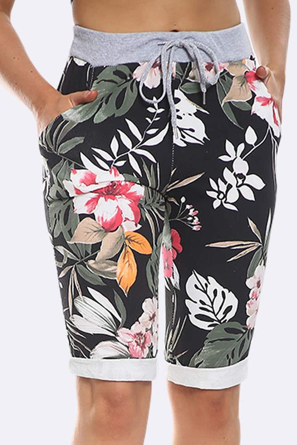 Women Cotton Tropical Print 3/4 Trousers