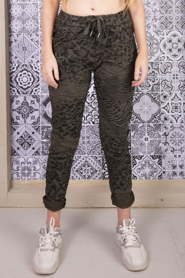 Italian Abstract Animal Printed Drawstring Trouser