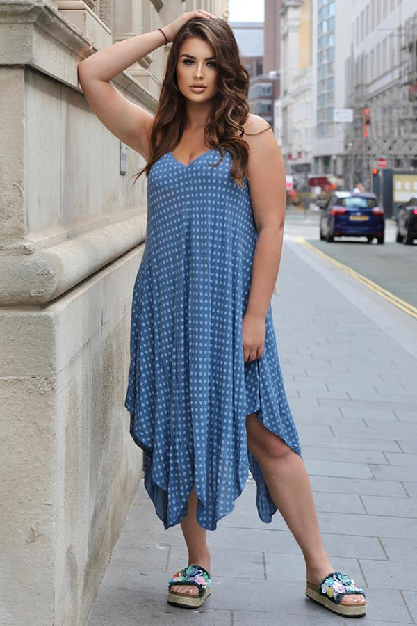 Spot Print Sleeveless V Neck Hanky Dress