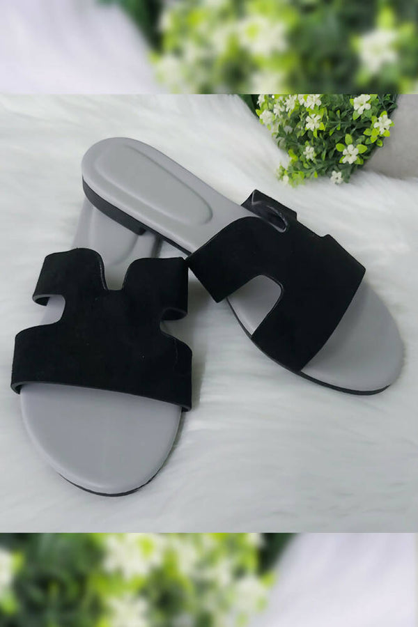 Suede Plain Cut Out Strap Sliders