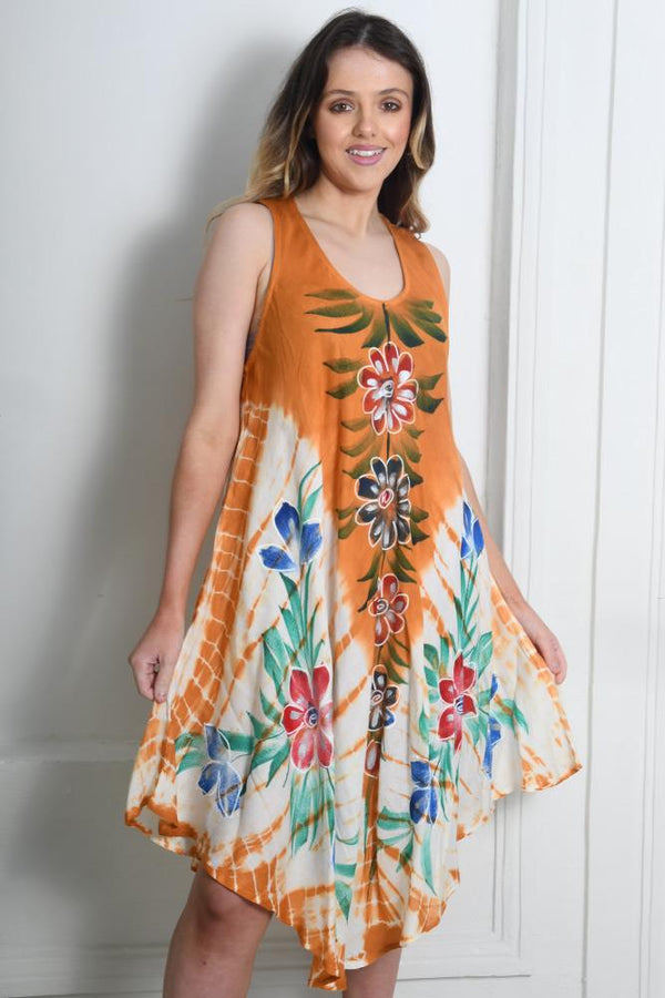 Tiedye Flower Print Umbrella Dress